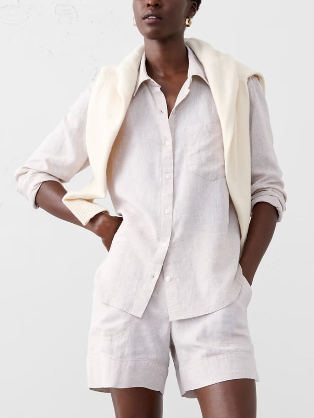 NWT! Banana Republic Natural Flax Perfect Linen-Blend Button Down Shirt XS